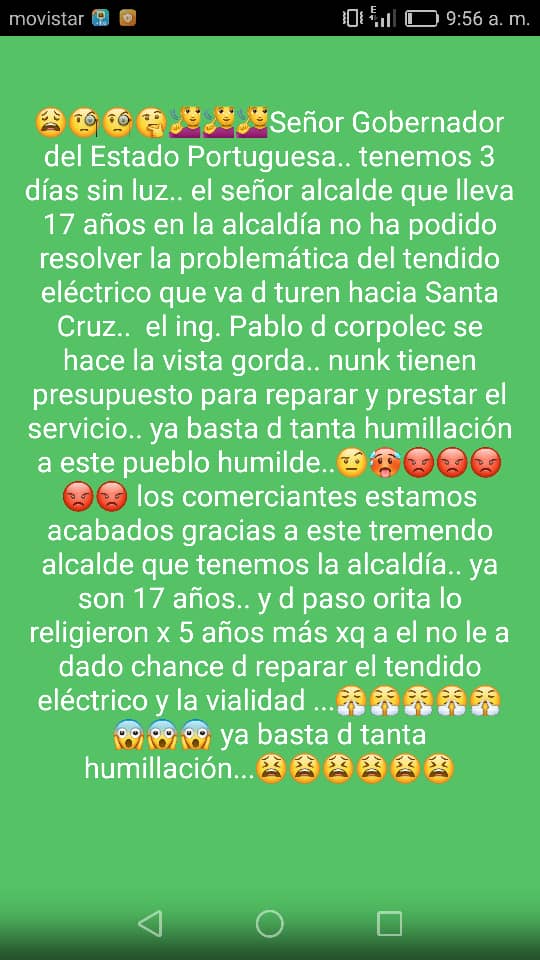 Habitantes Santa Cruz denuncian que llevan tres días sin electricidad